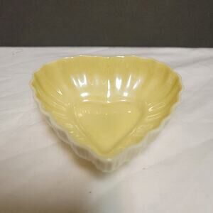 Belleek Vintage Scalloped Heart Trinket Dish Yellow Iridescent Glaze Ceramic